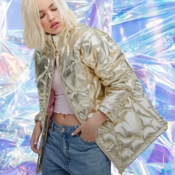 Lazy Oaf Metallic Golden Child Heart Puffer Coat - Picture 2 of 10